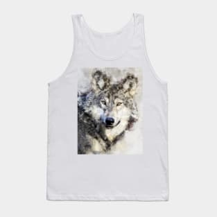 Dramabite Watercolor wolf wolves grey artsy artistic painting wildlife Tank Top